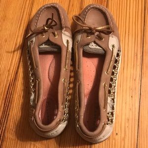 Sperry topsiders with gold mesh